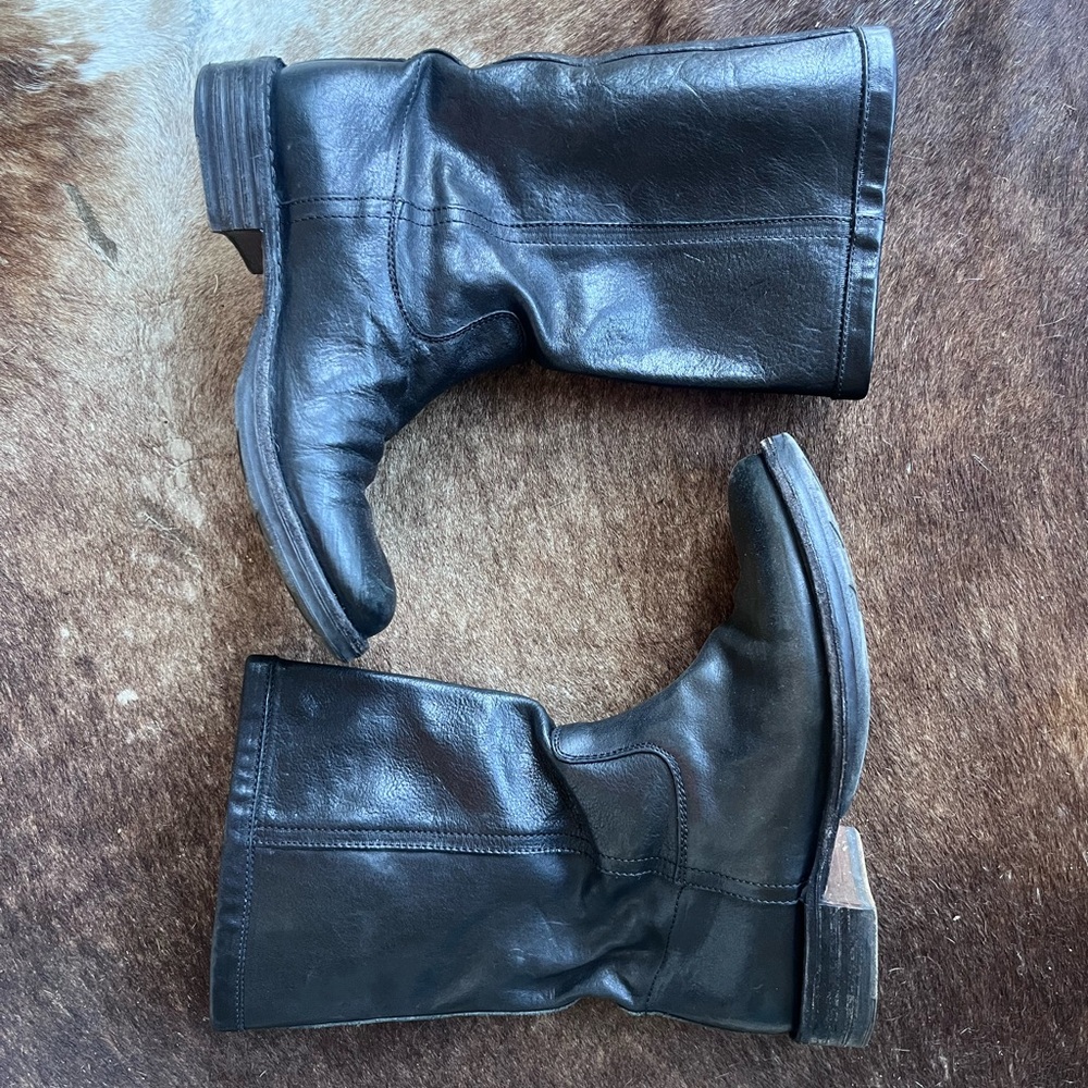 Fiorentini + Baker Black Leather Mid-Calf  Boots